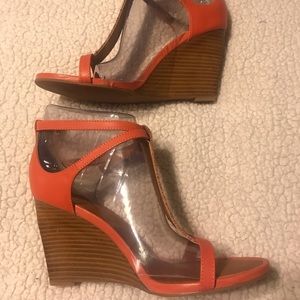 Seychelles Slam Orange Leather Wedge Shoes